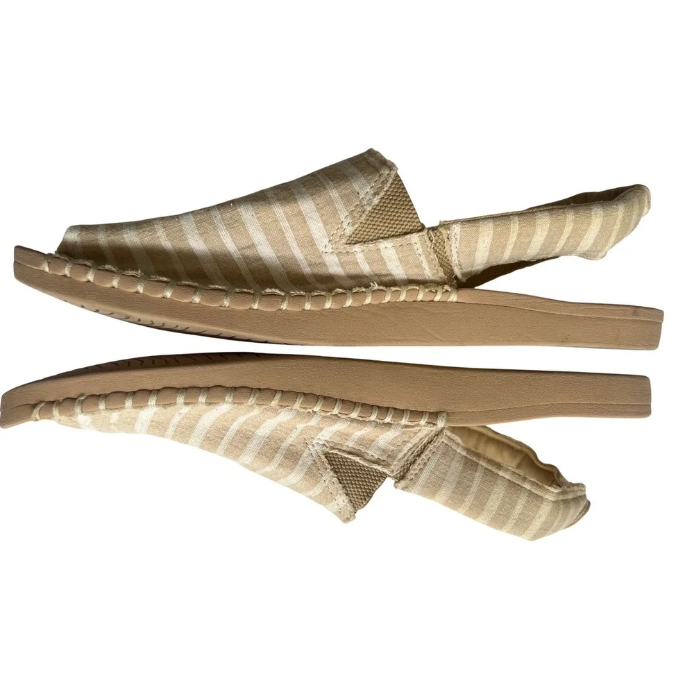 Reef Beige White Striped Slingback Espadrille Sandals Women's 9.5